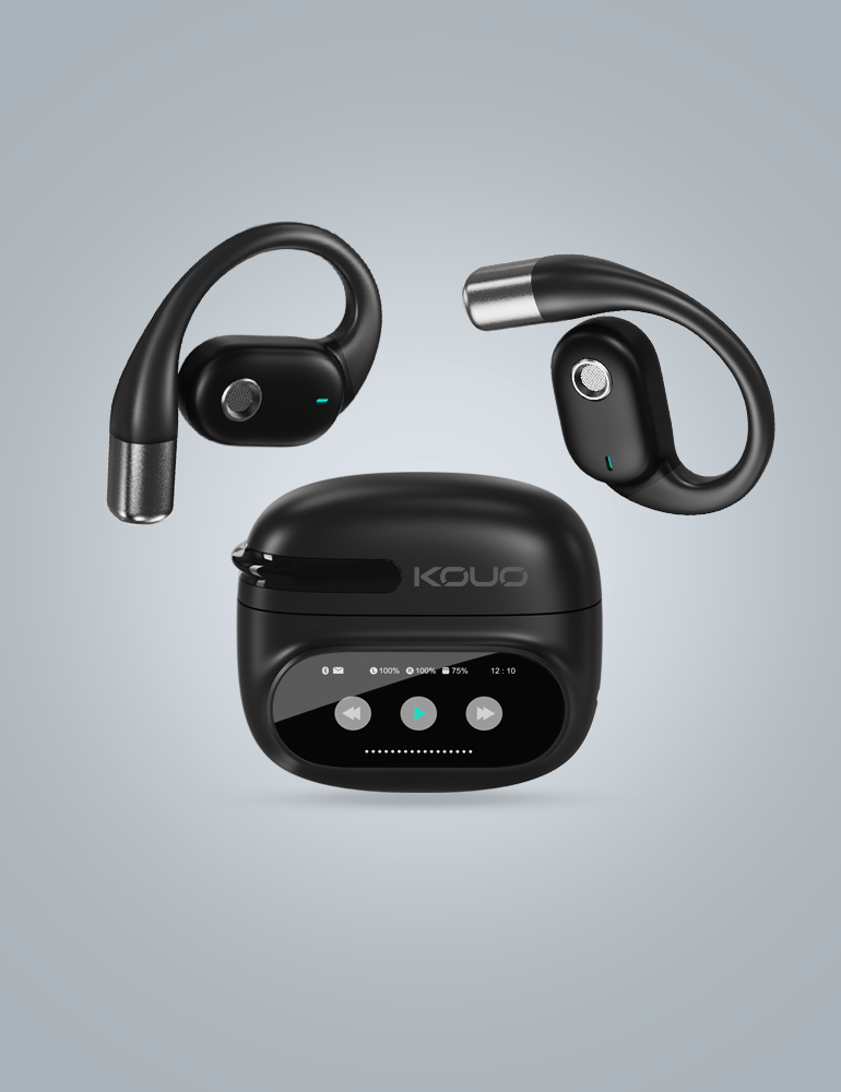 KOUO O1 Open-Ear Wireless Bluetooth 5.4 Headphones with LED HD Display High-Fidelity Sound IPX7 Waterproof for Office Sports Studying Audio Calls