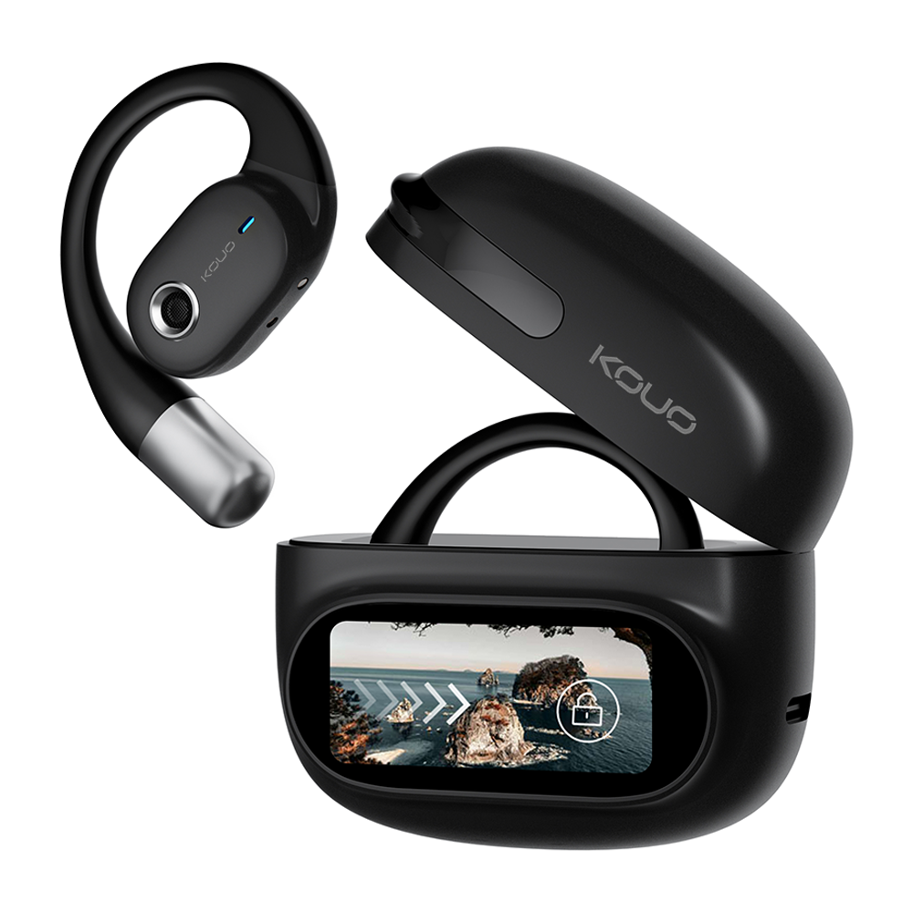 KOUO Wireless Bluetooth 5.4 Open-EarphonesHeadphones with SmartTouch Screen 70H PlaytimelPX7Waterproof Sturdy Noise Free Chargeable